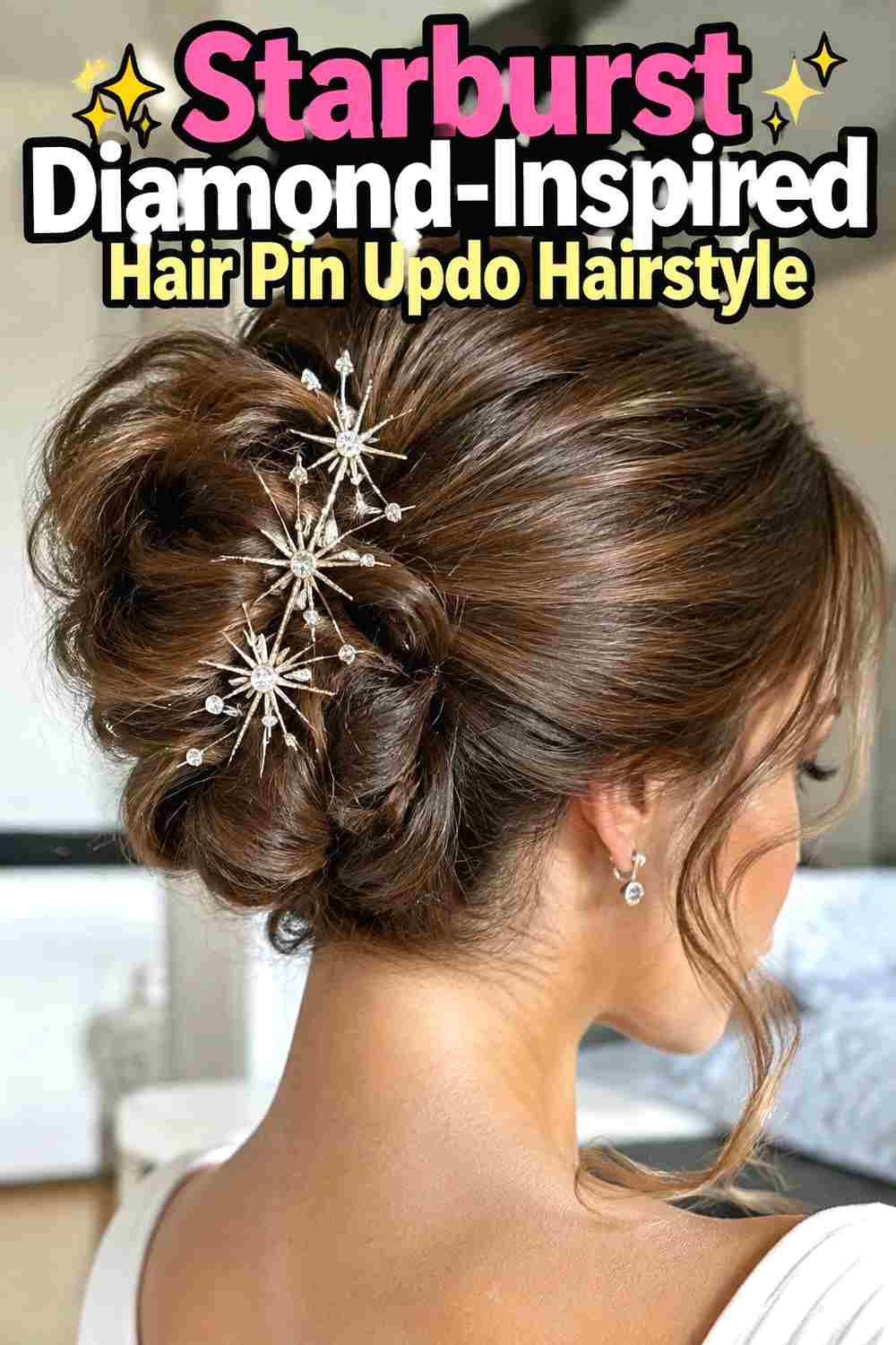 10. Starburst Diamond Inspired Hair Pin Updo Hairstyle