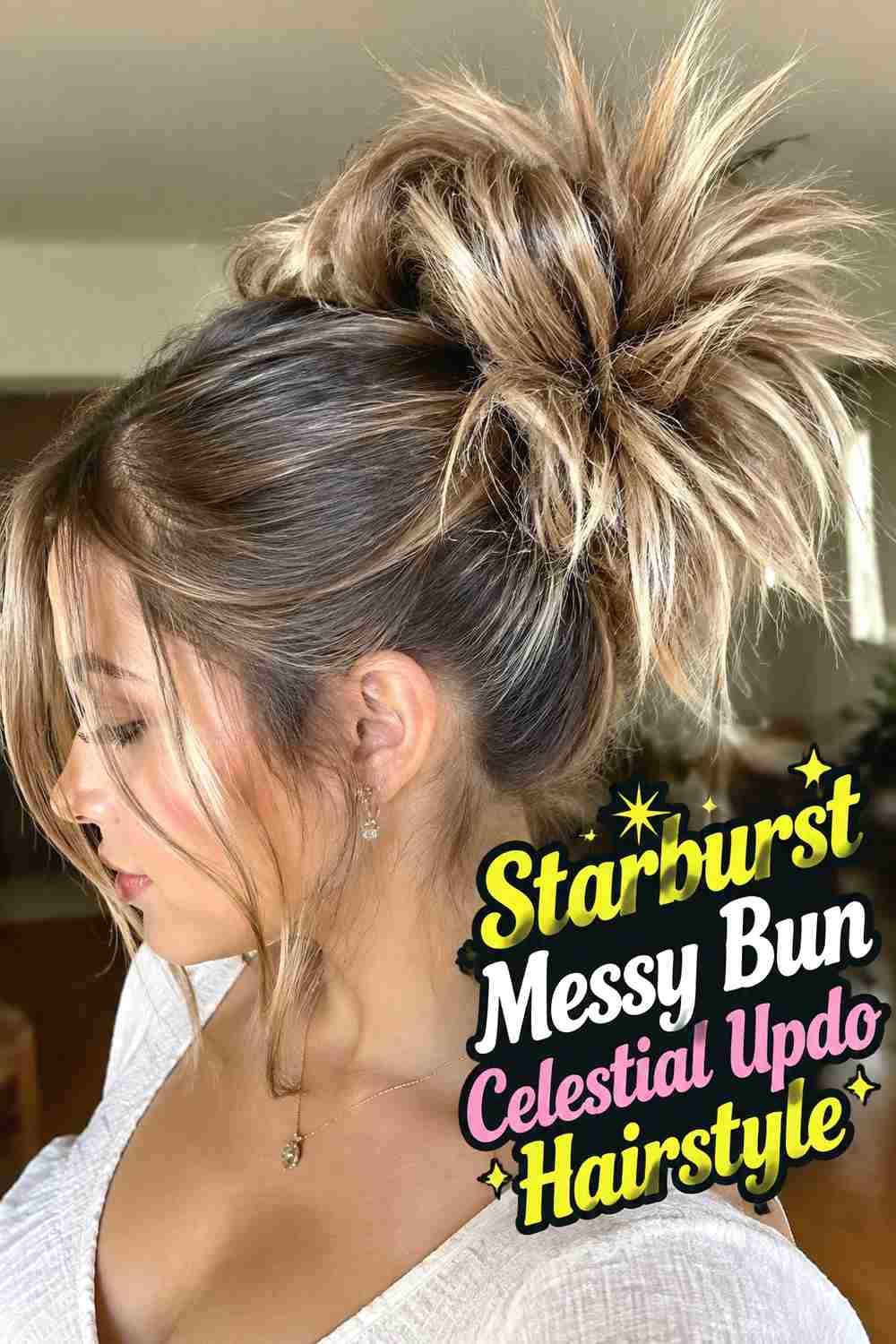 10. Starburst Messy Bun Celestial Updo Hairstyle