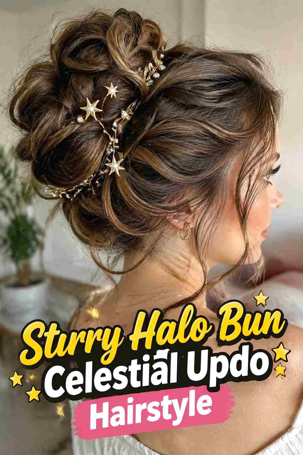 1. Starry Halo Bun Celestial Updo Hairstyle