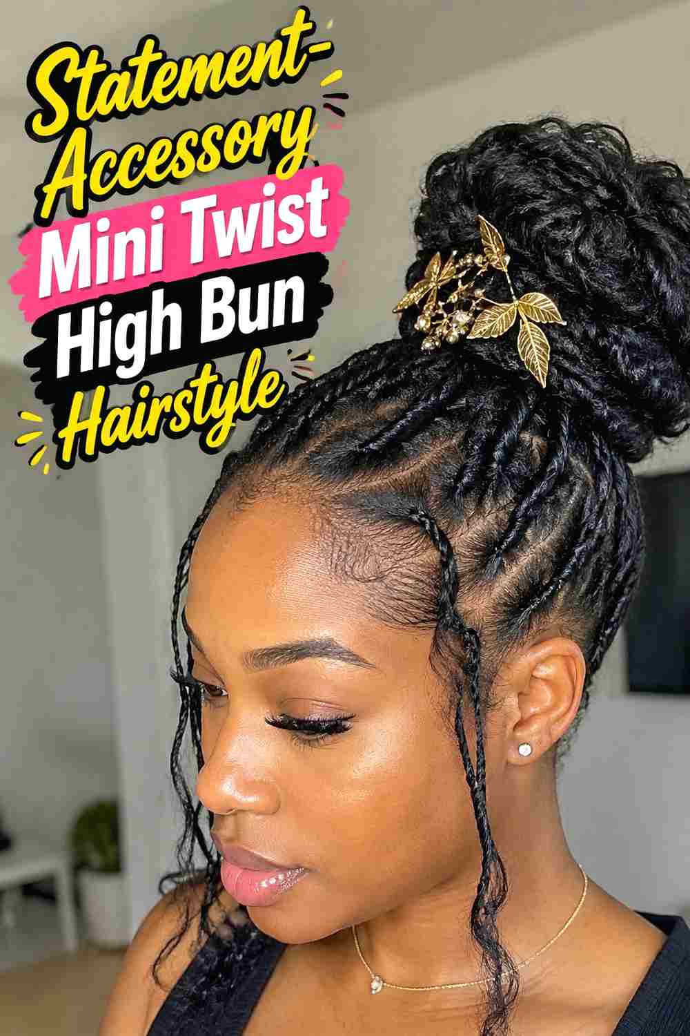 20. Statement Accessory Mini Twist High Bun Hairstyle