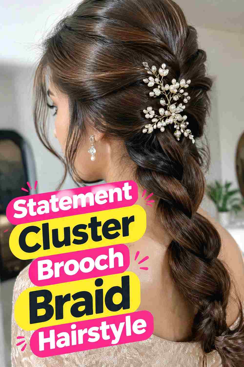 12. Statement Cluster Brooch Braid Hairstyle