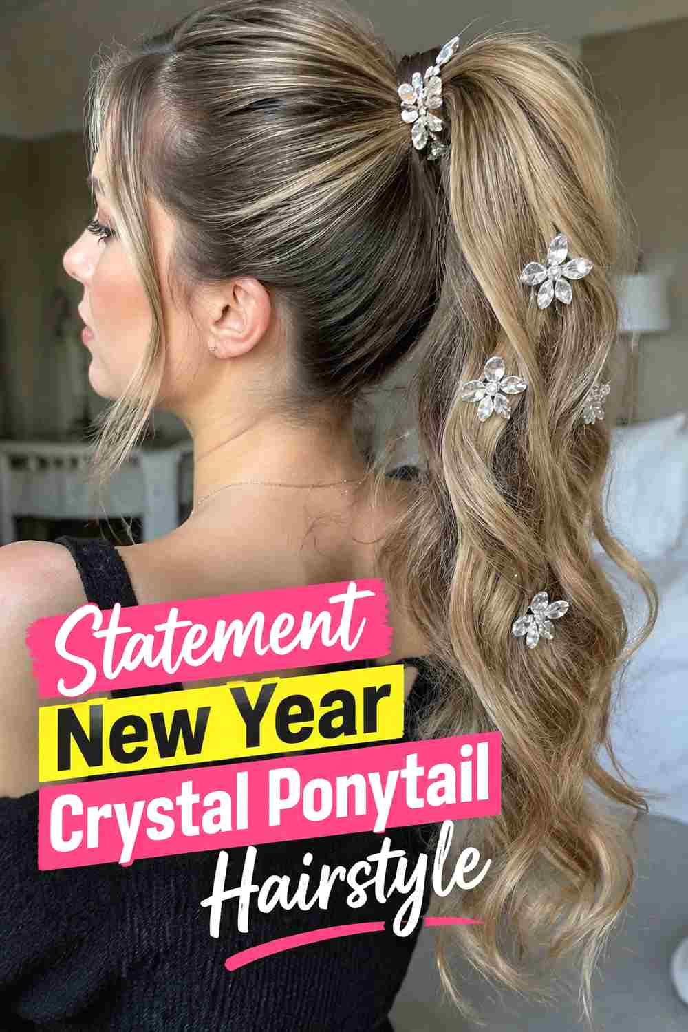 16. Statement New Year Crystal Ponytail Hairstyle