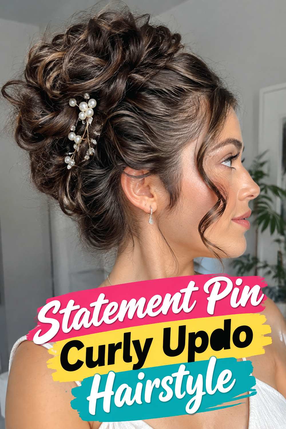 Statement Pin Curly Updo Hairstyle