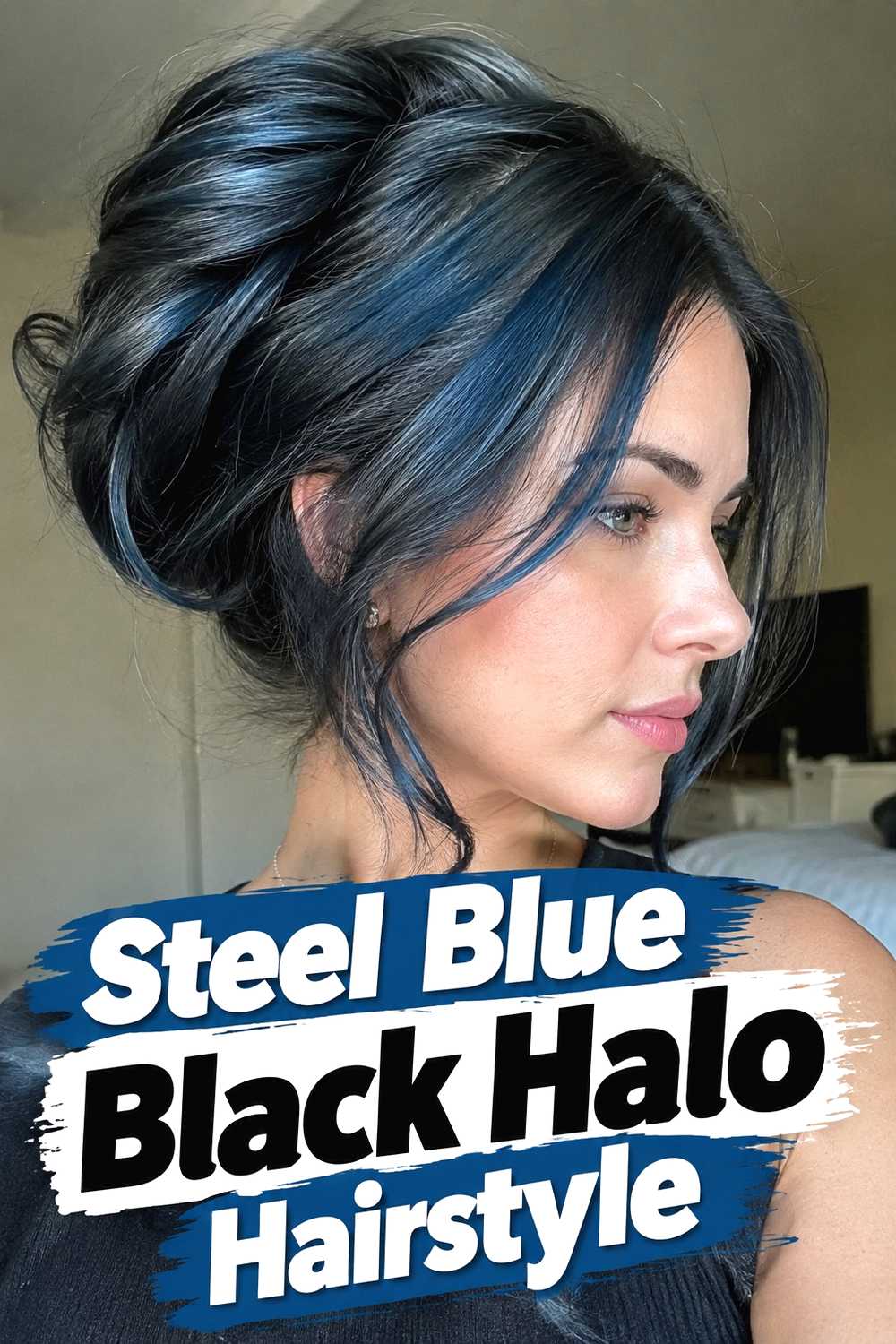 8. Steel Blue Black Halo Hairstyle
