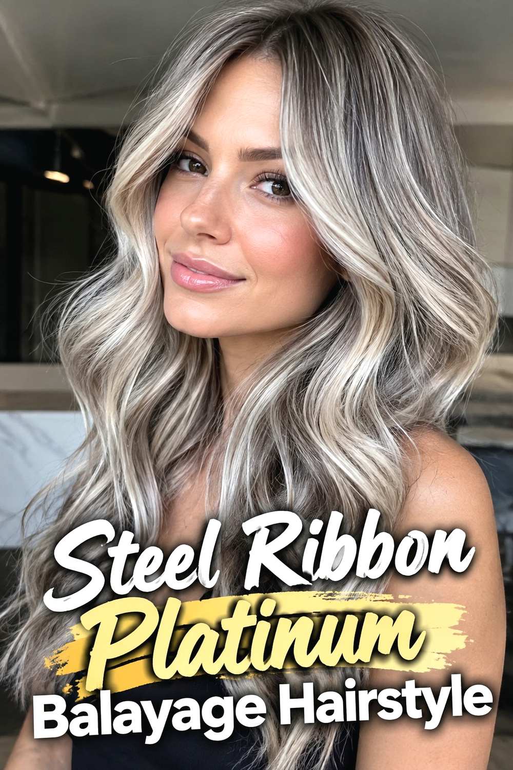 9. Steel Ribbon Platinum Balayage Hairstyle