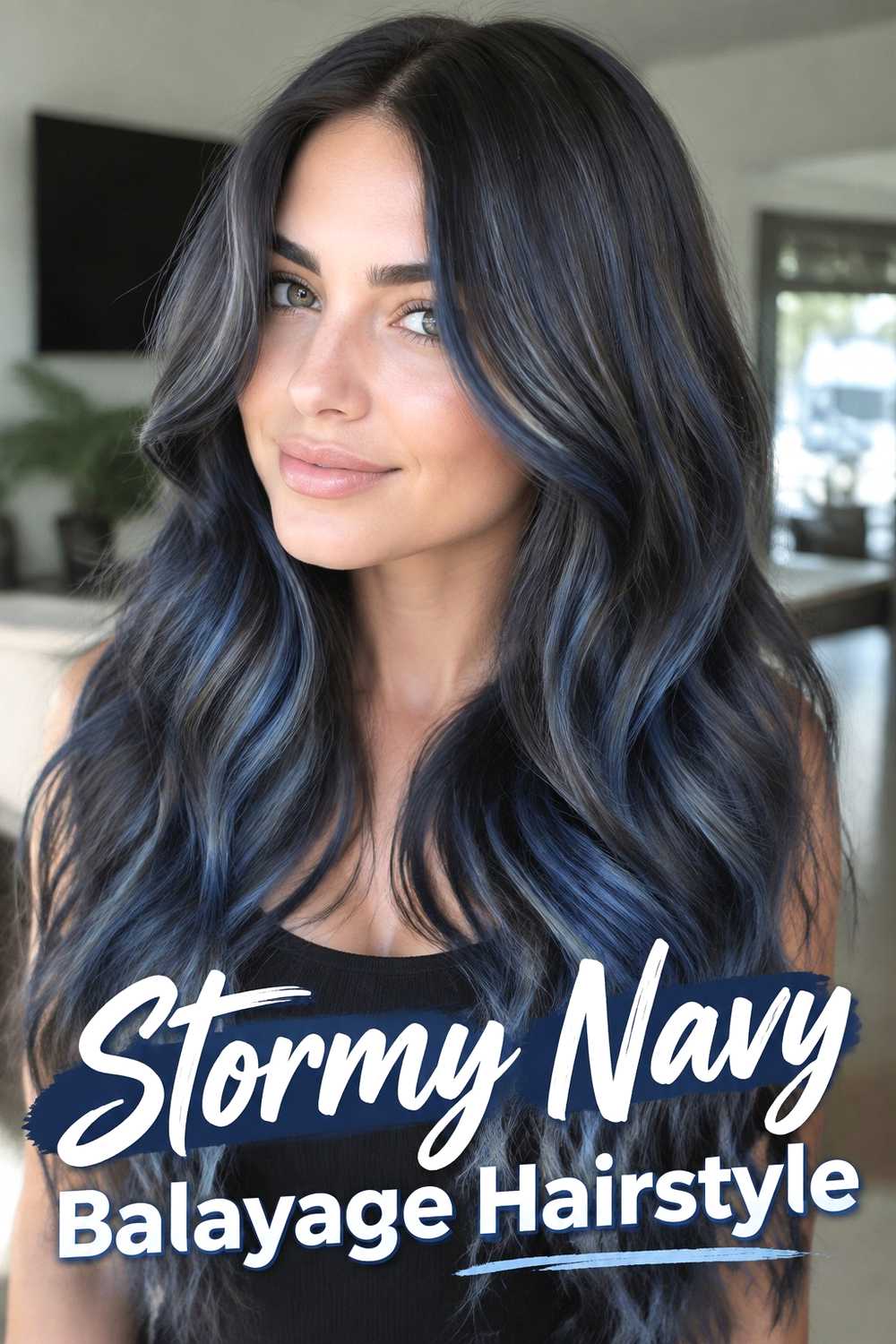 11. Stormy Navy Balayage Hairstyle