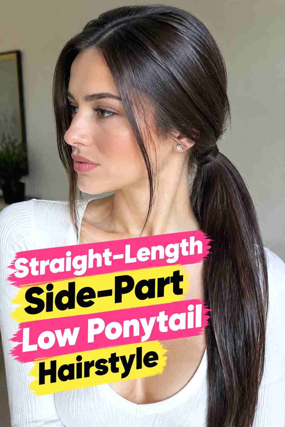 4. Straight Length Side Part Low Ponytail Hairstyle