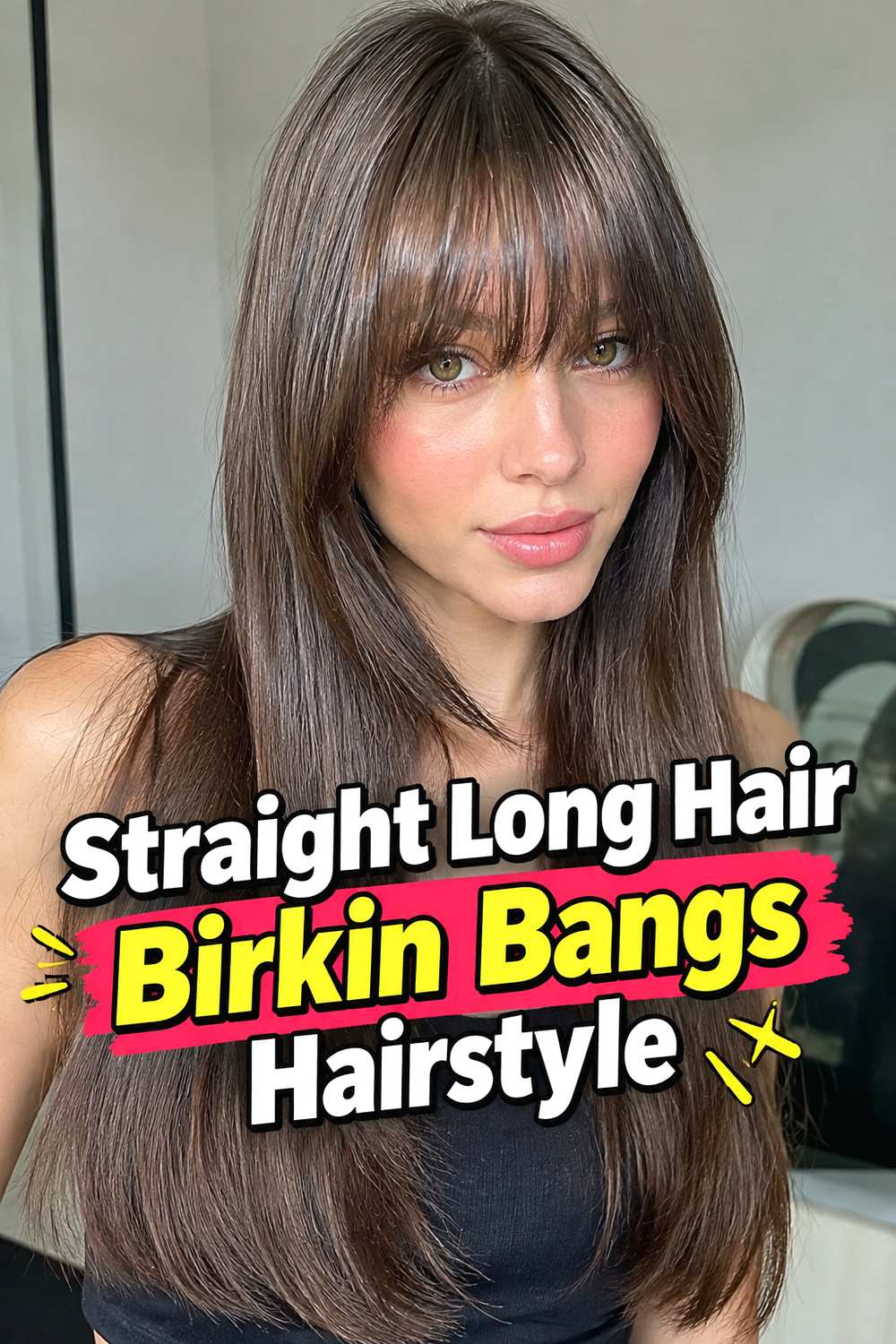 4. Straight Long Hair Birkin Bangs Hairstyle