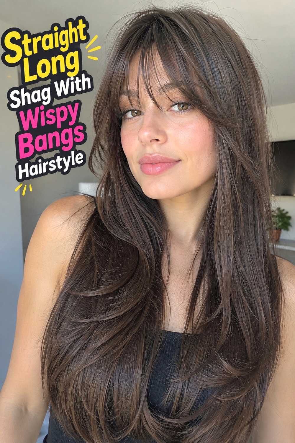 12. Straight Long Shag With Wispy Bangs Hairstyle