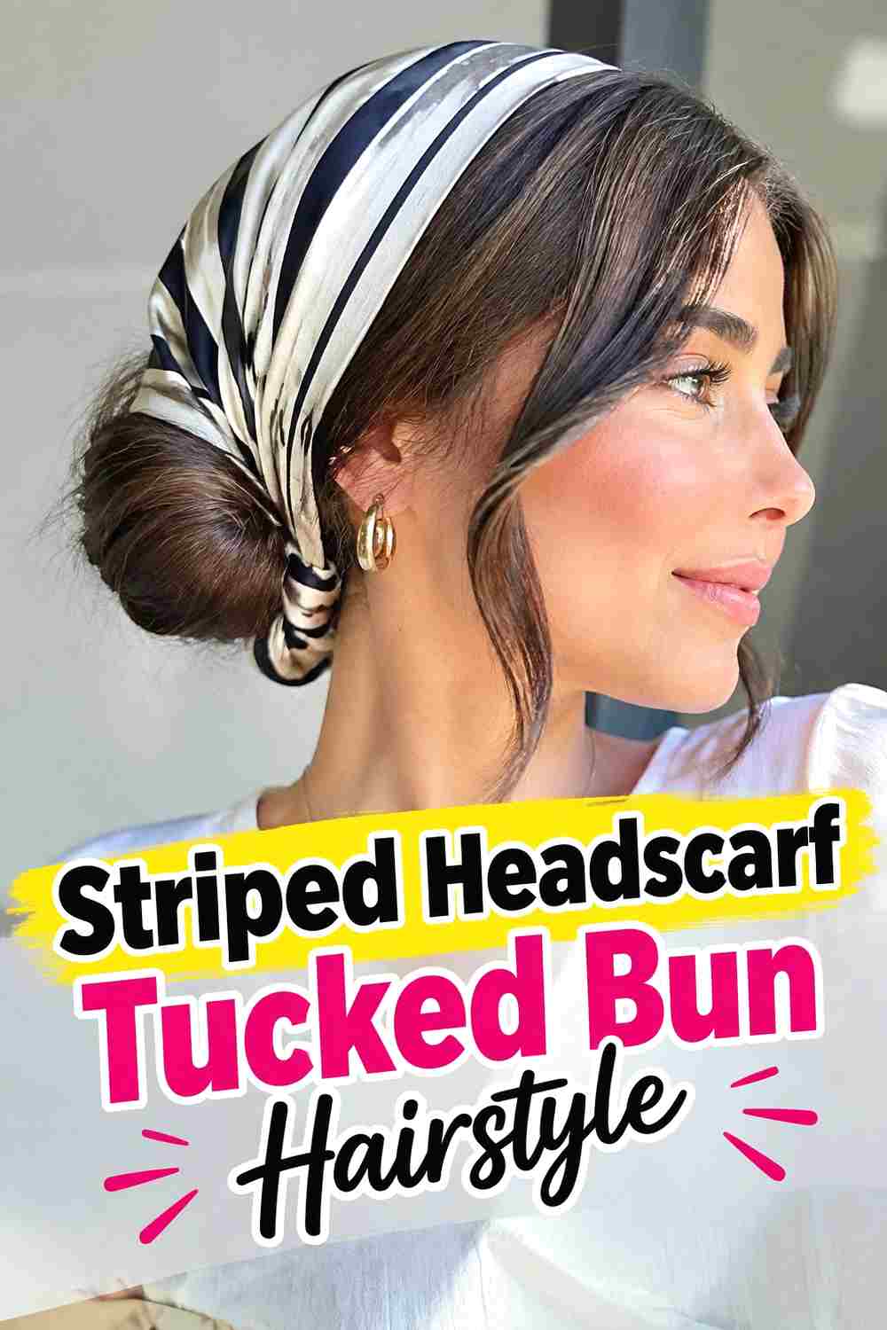 7. Striped Headscarf Tucked Bun Hairstyle
