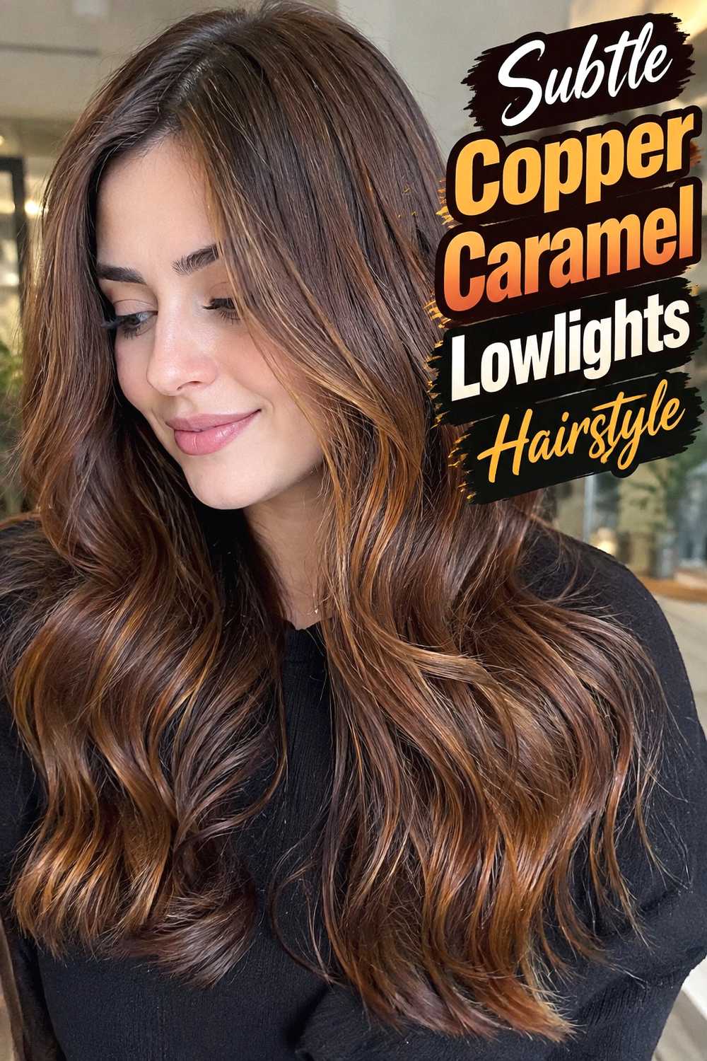 14. Subtle Copper Caramel Lowlights Hairstyle