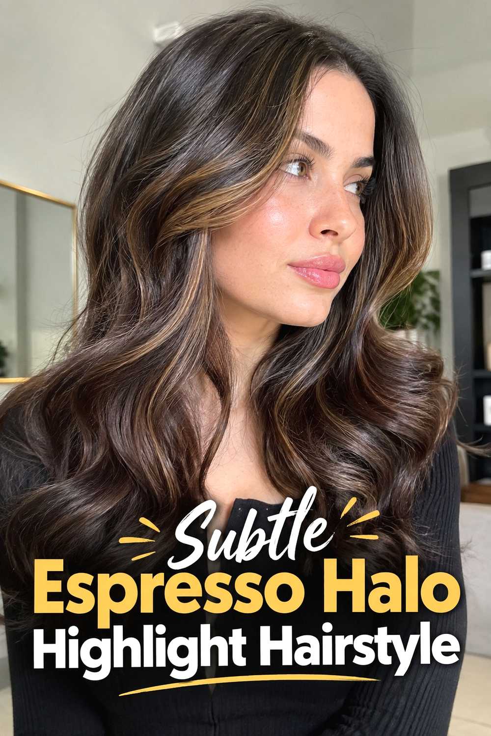 10. Subtle Espresso Halo Highlight Hairstyle