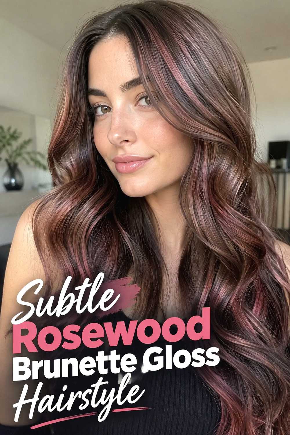 6. Subtle Rosewood Brunette Gloss Hairstyle