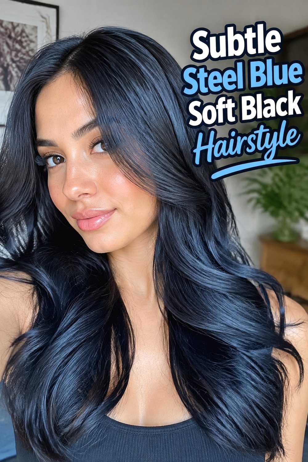 15. Subtle Steel Blue Soft Black Hairstyle