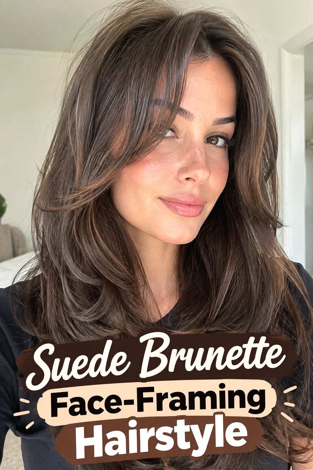 13. Suede Brunette Face Framing Hairstyle