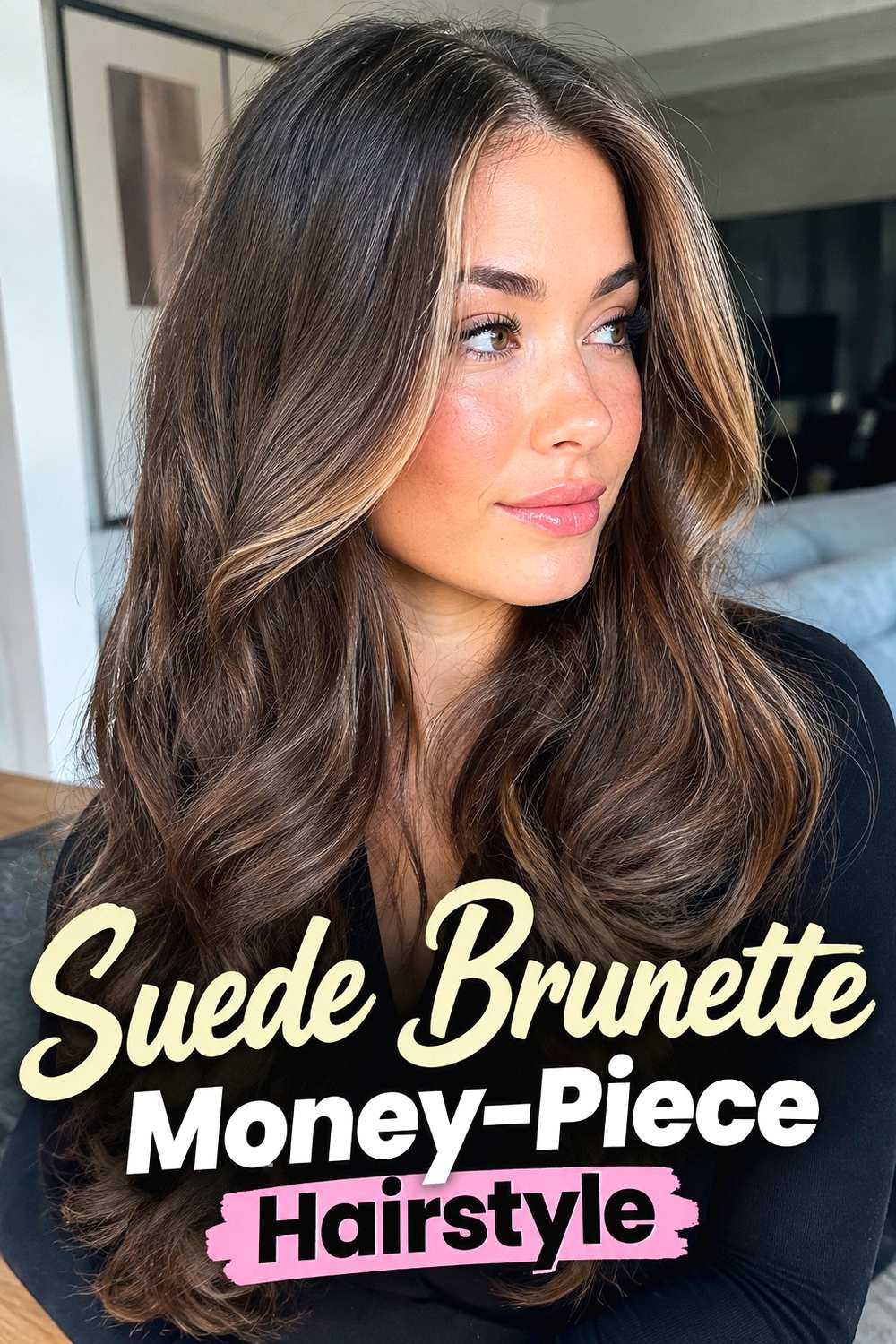 5. Suede Brunette Money Piece Hairstyle