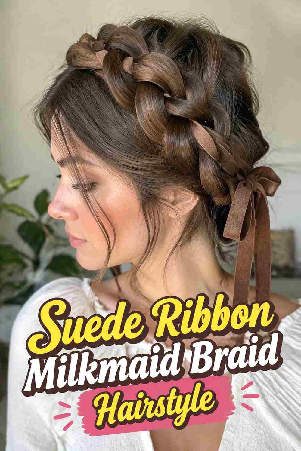 7. Suede Ribbon Milkmaid Braid Hairstyle
