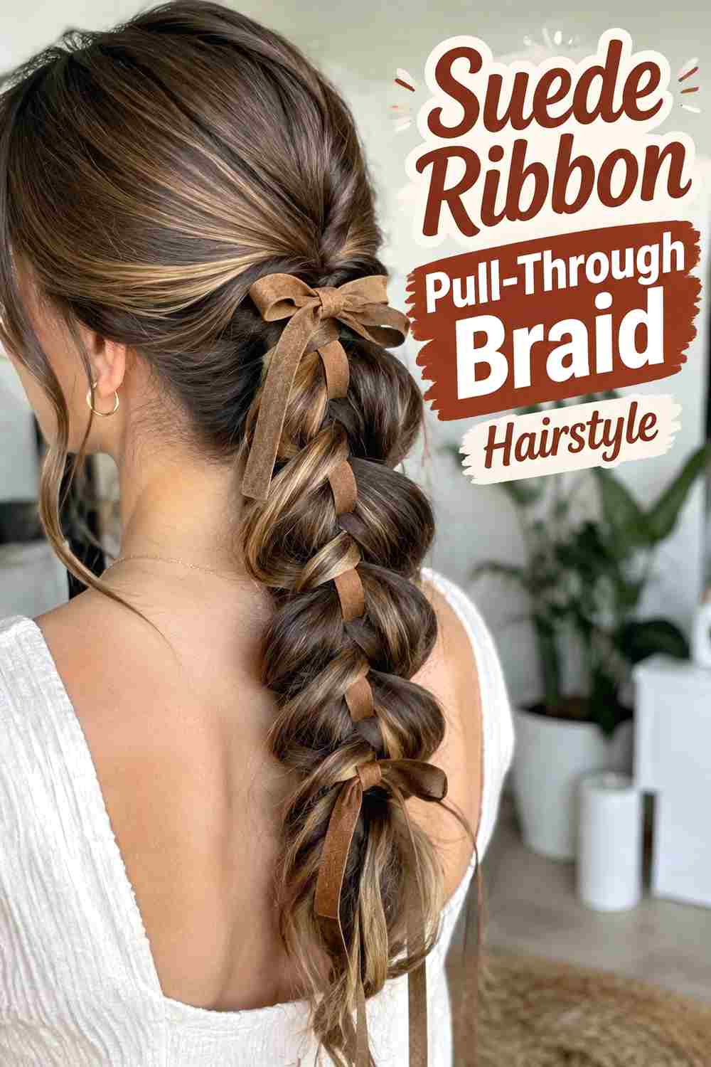 12. Suede Ribbon Pull Through Braid Hairstyle