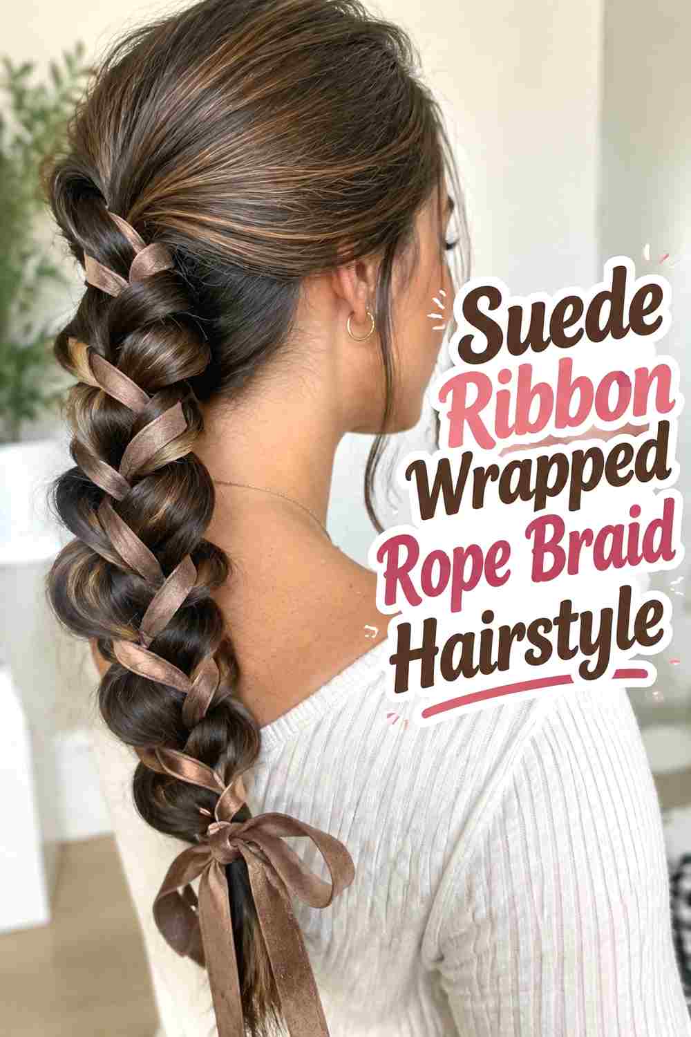 8. Suede Ribbon Wrapped Rope Braid Hairstyle