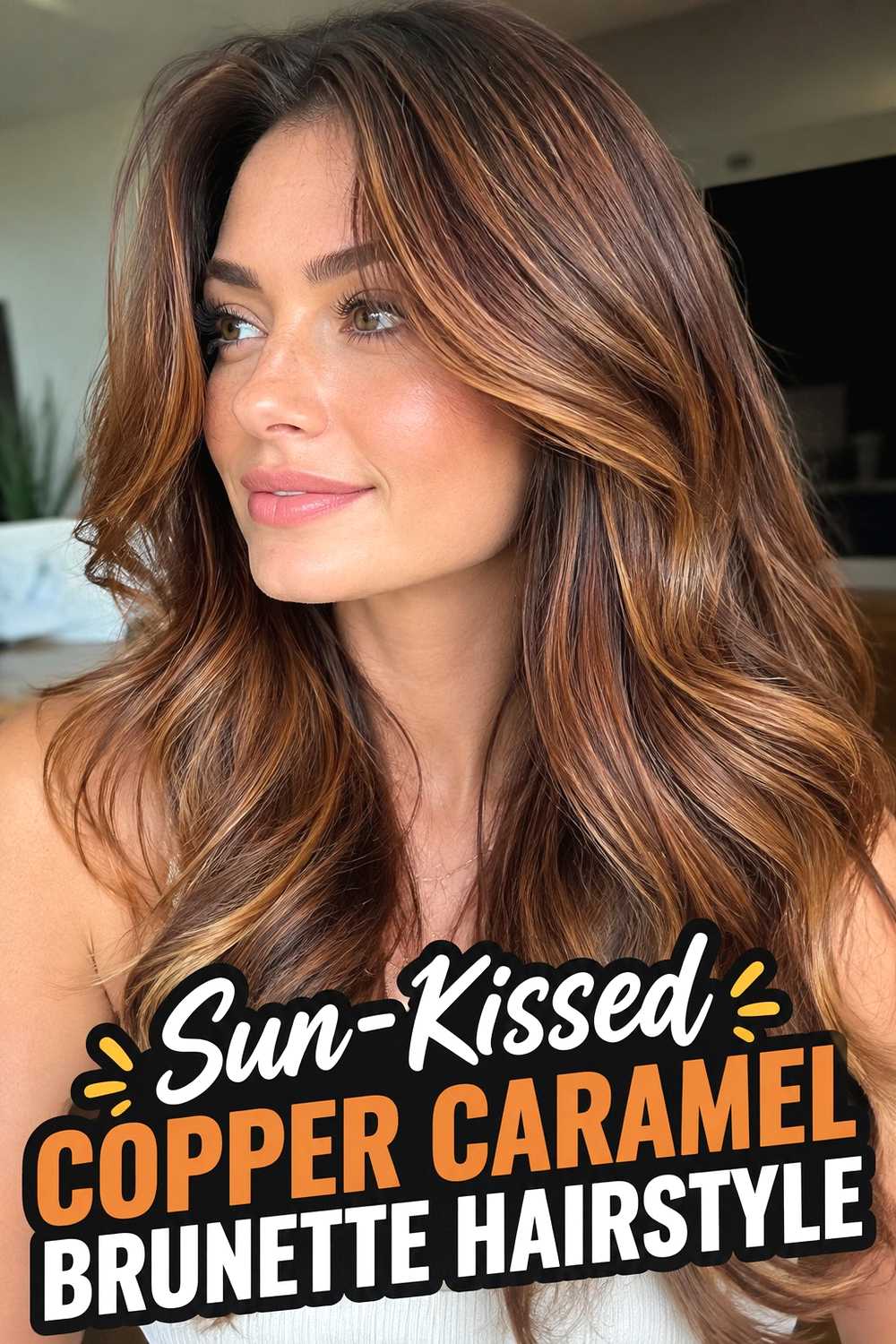 16. Sun Kissed Copper Caramel Brunette Hairstyle