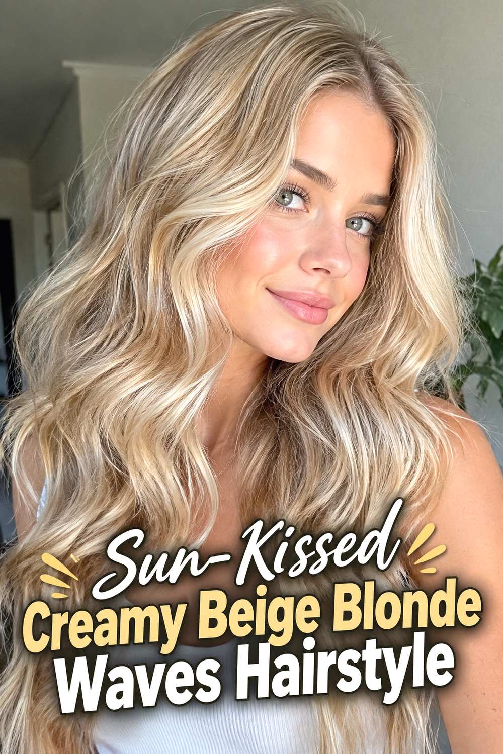 Sun-Kissed Creamy Beige Blonde Waves Hairstyle