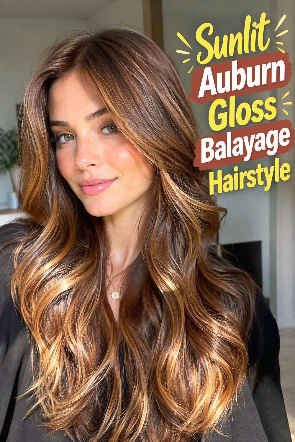 Sunlit Auburn Gloss Balayage Hairstyle