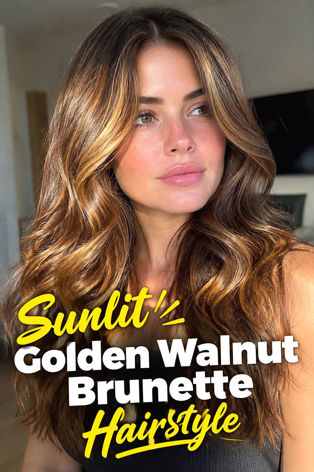 15. Sunlit Golden Walnut Brunette Hairstyle
