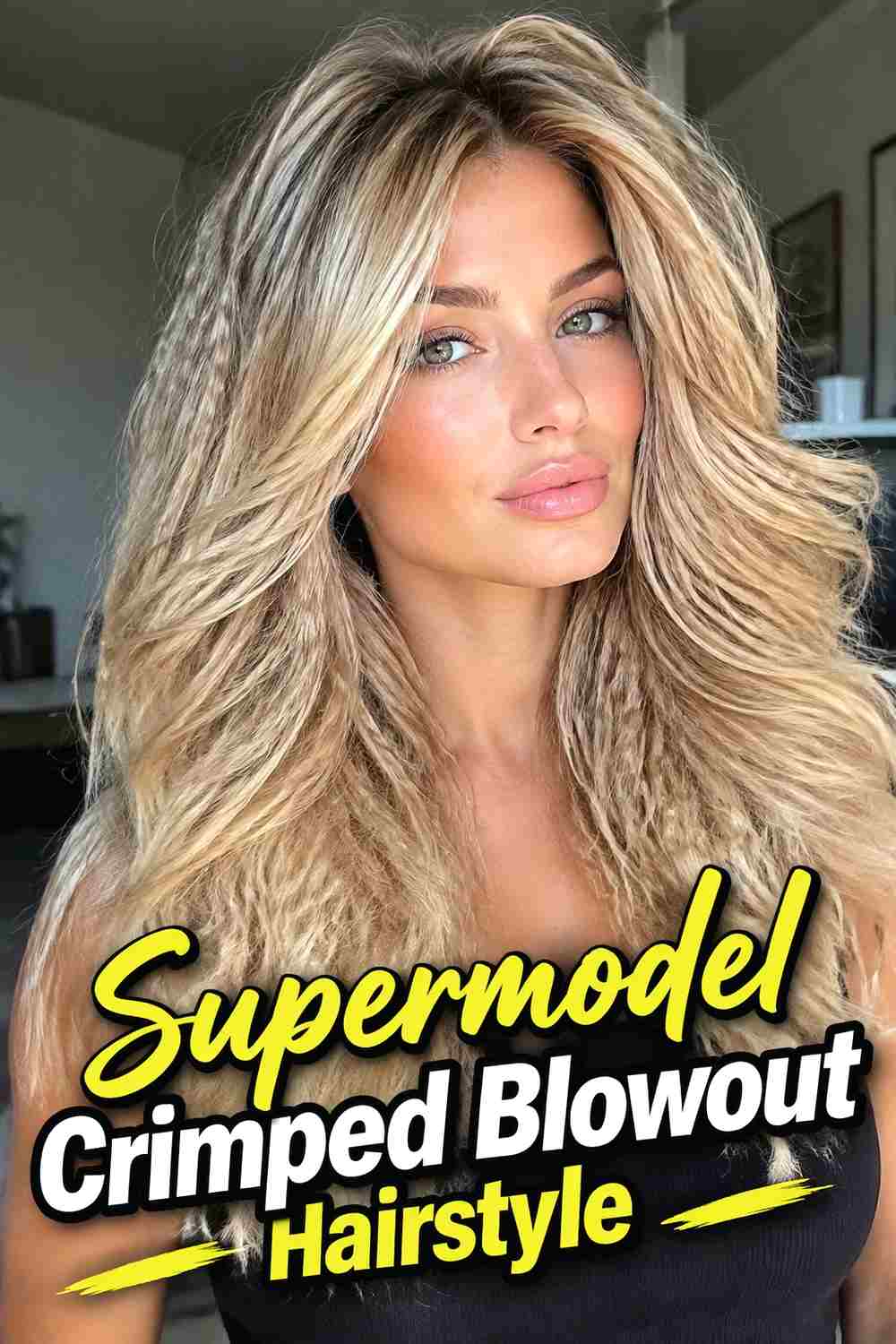1. Supermodel Crimped Blowout Hairstyle