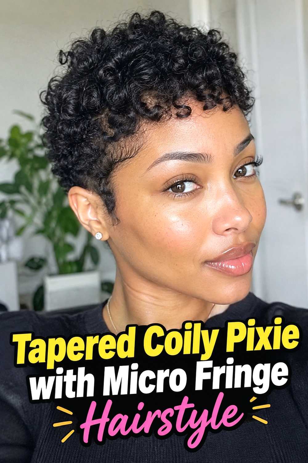 2. Tapered Coily Pixie With Micro Fringe Hairstyle