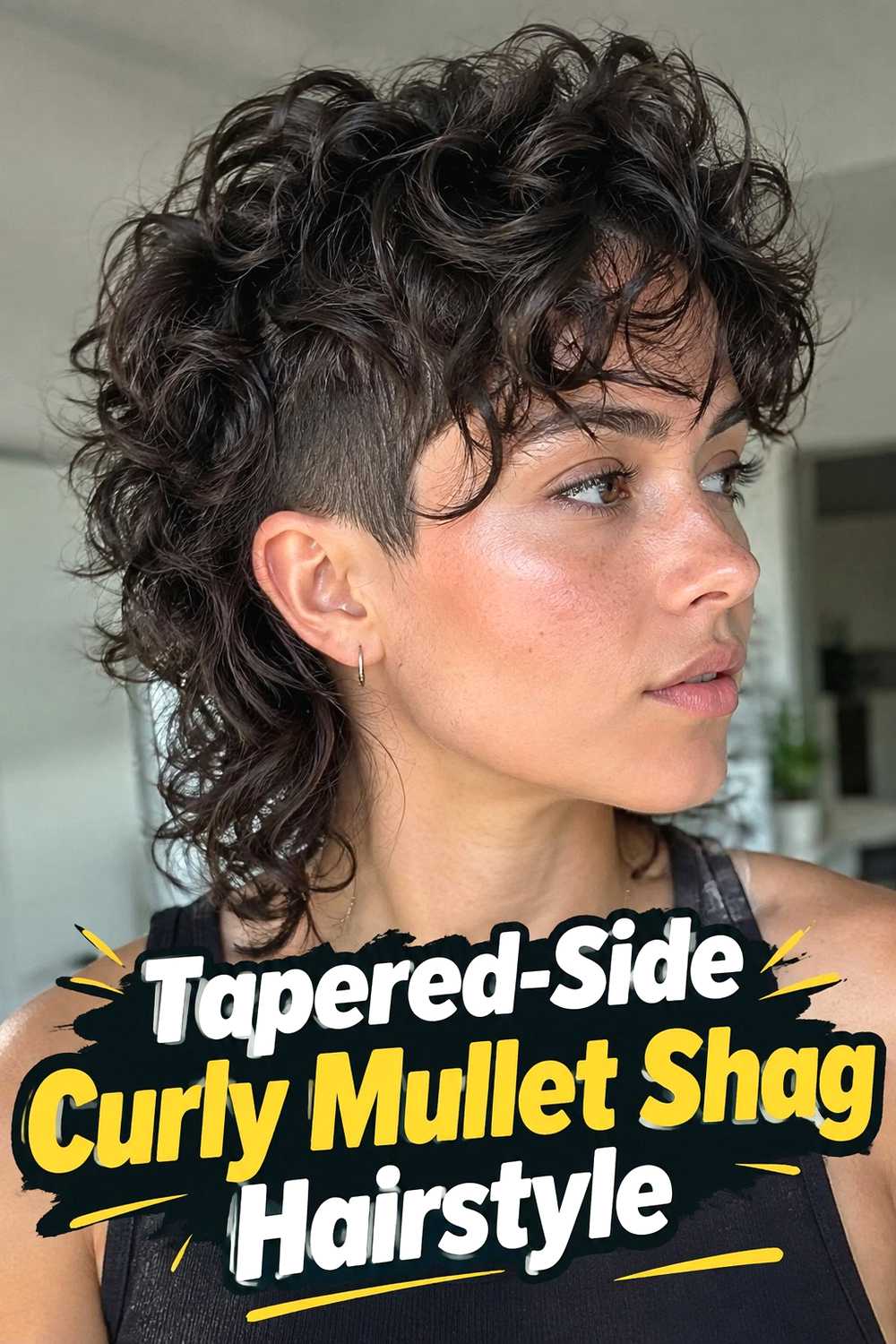 8. Tapered Side Curly Mullet Shag Hairstyle