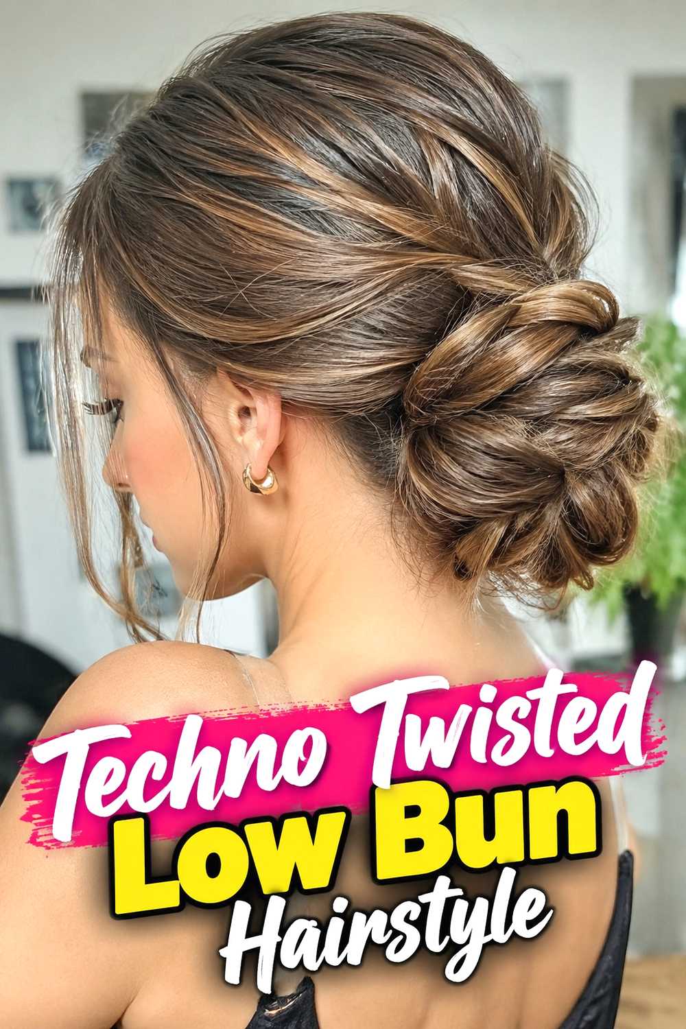 16. Techno Twisted Low Bun Hairstyle