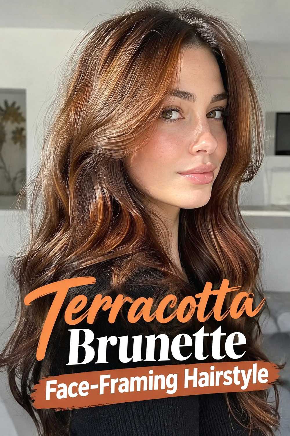 9. Terracotta Brunette Face Framing Hairstyle