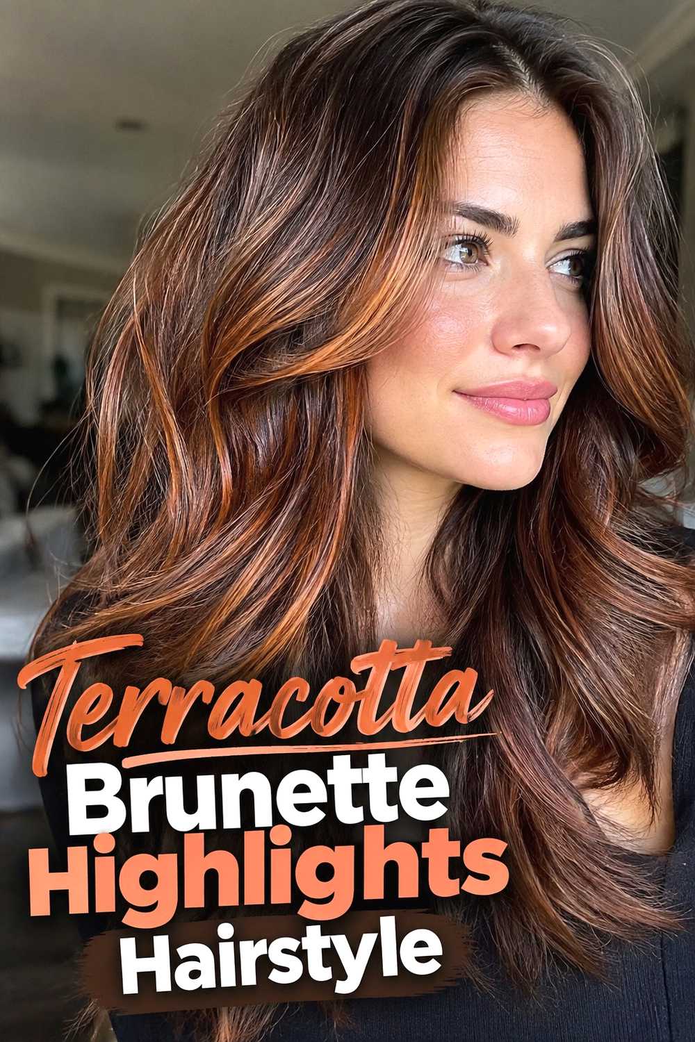 8. Terracotta Brunette Highlights Hairstyle