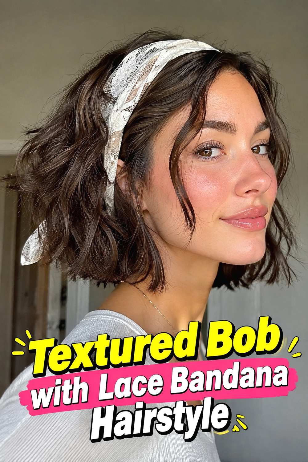 7. Textured Bob With Lace Bandana Hairstyle