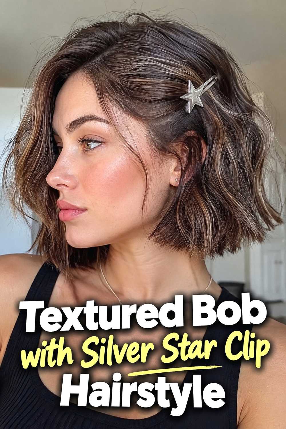 8. Textured Bob With Silver Star Clip Hairstyle