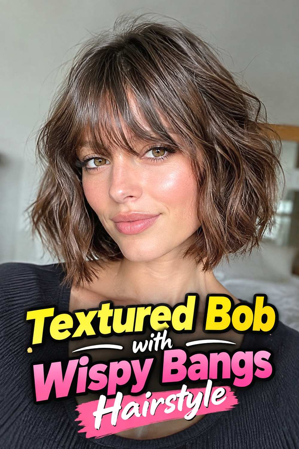 11. Textured Bob With Wispy Bangs Hairstyle