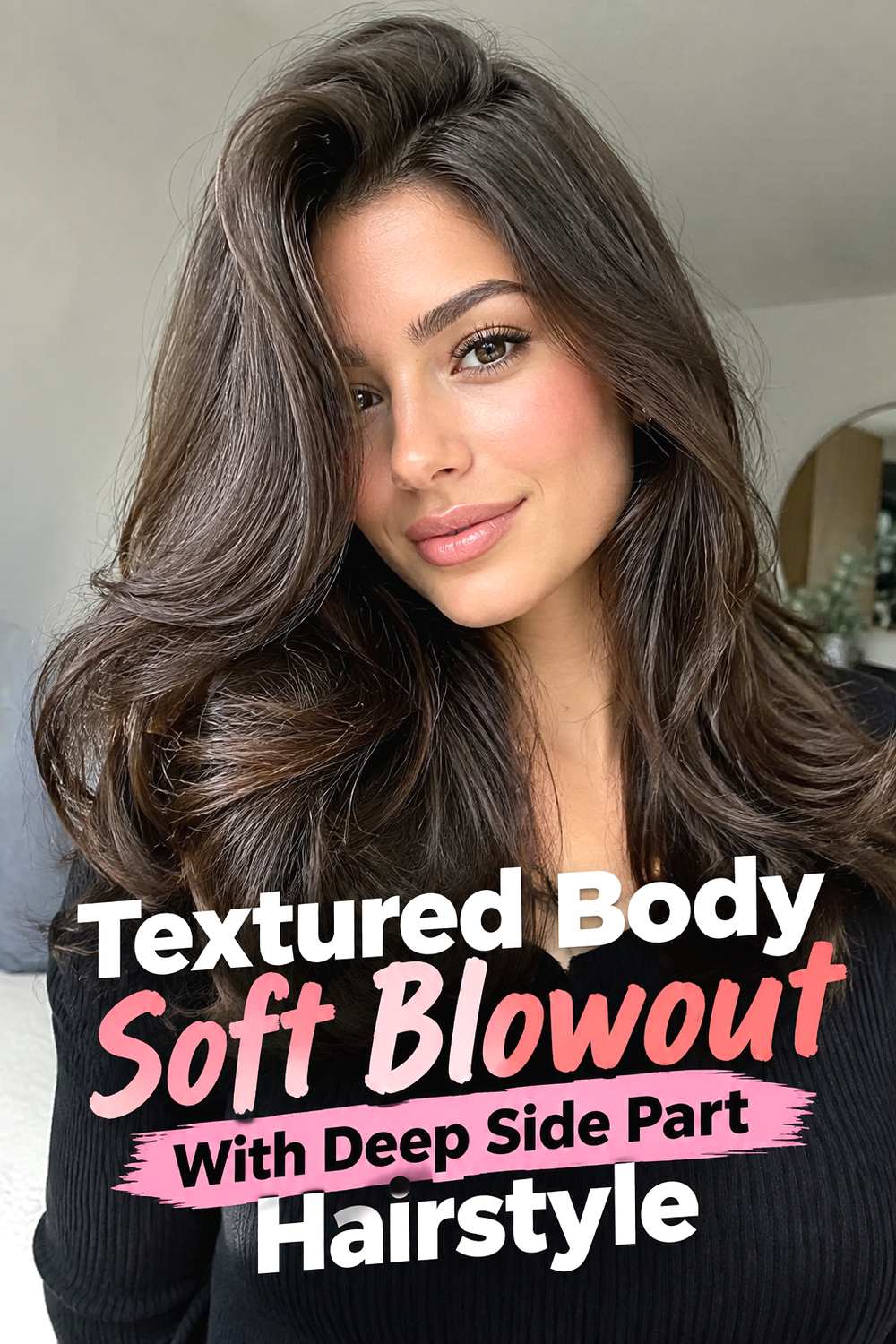 Textured Body Soft Blowout With Deep Side Part Hairstyle