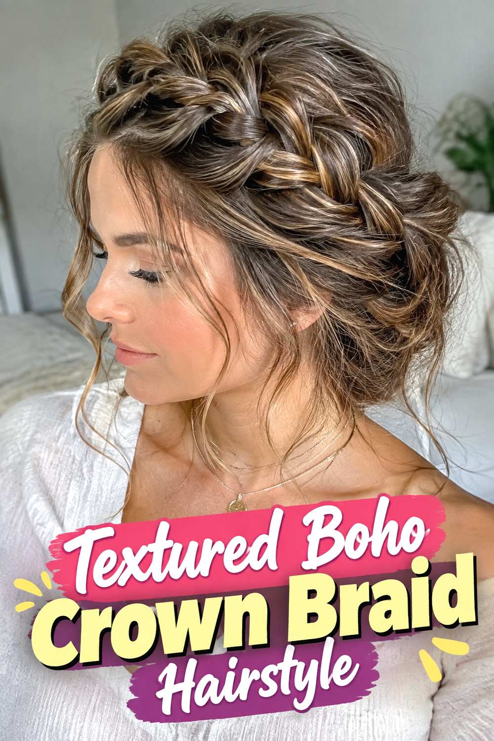 Textured Boho Crown Braid Hairstyle
