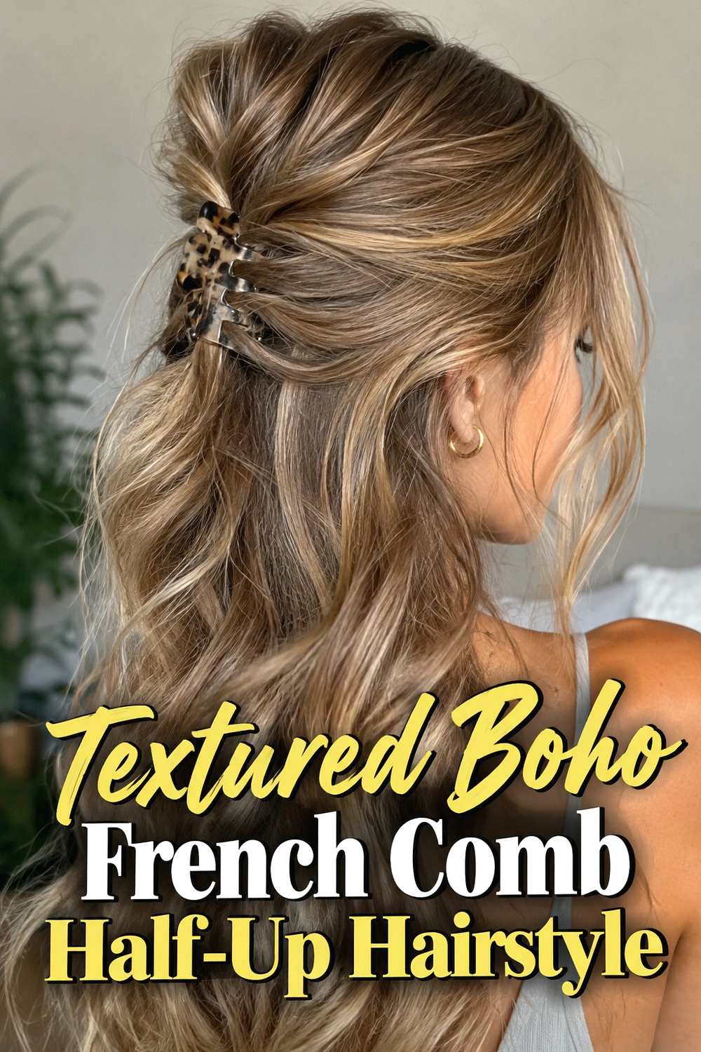 10. Textured Boho French Comb Half Up Hairstyle