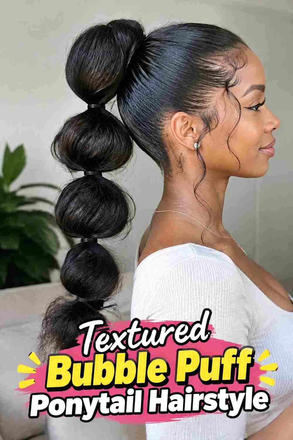 15. Textured Bubble Puff Ponytail Hairstyle