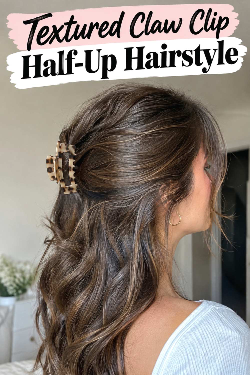 Textured Claw Clip Half-Up Hairstyle