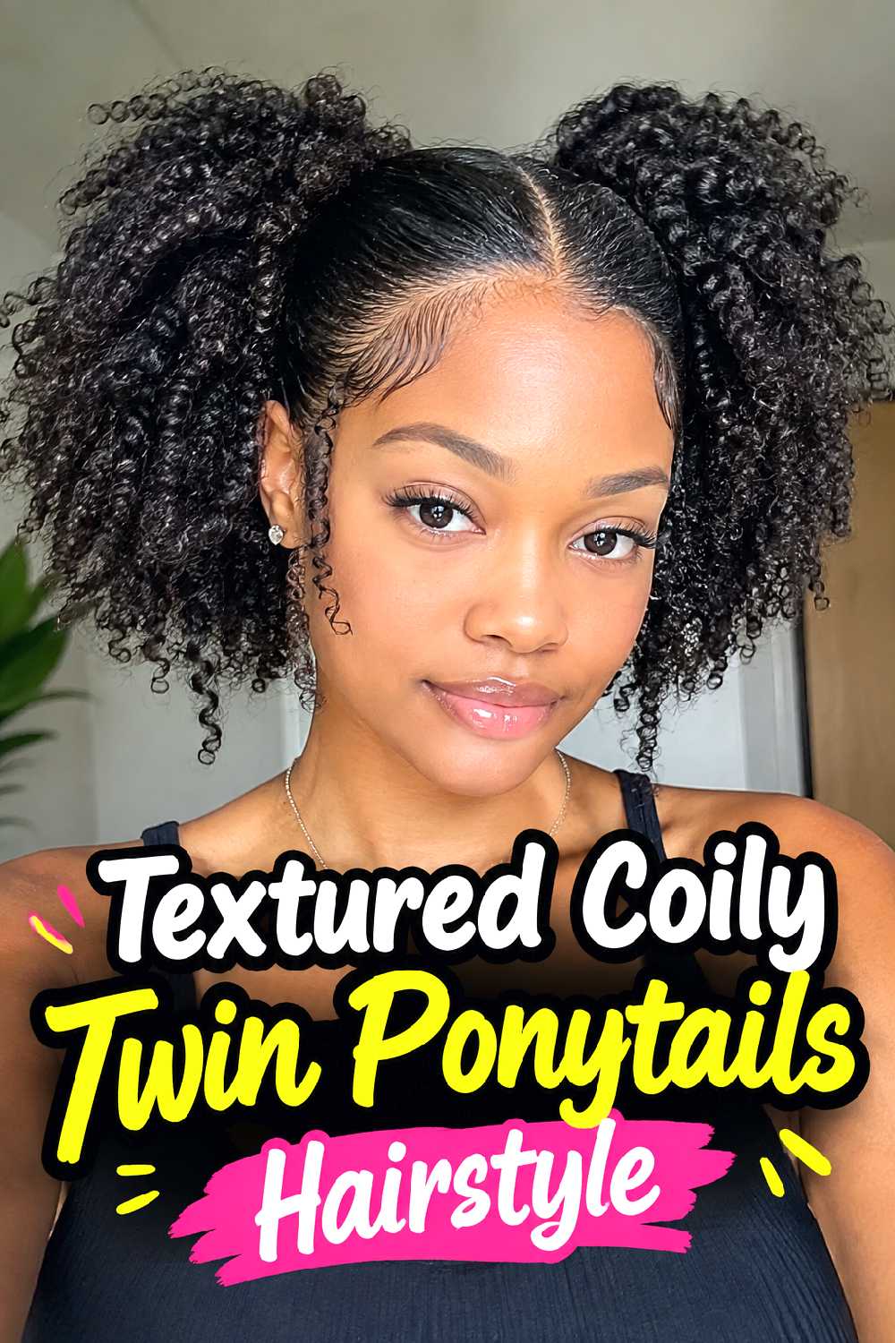 Textured Coily Twin Ponytails Hairstyle