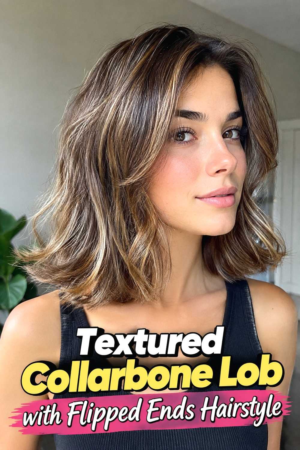 8. Textured Collarbone Lob With Flipped Ends Hairstyle