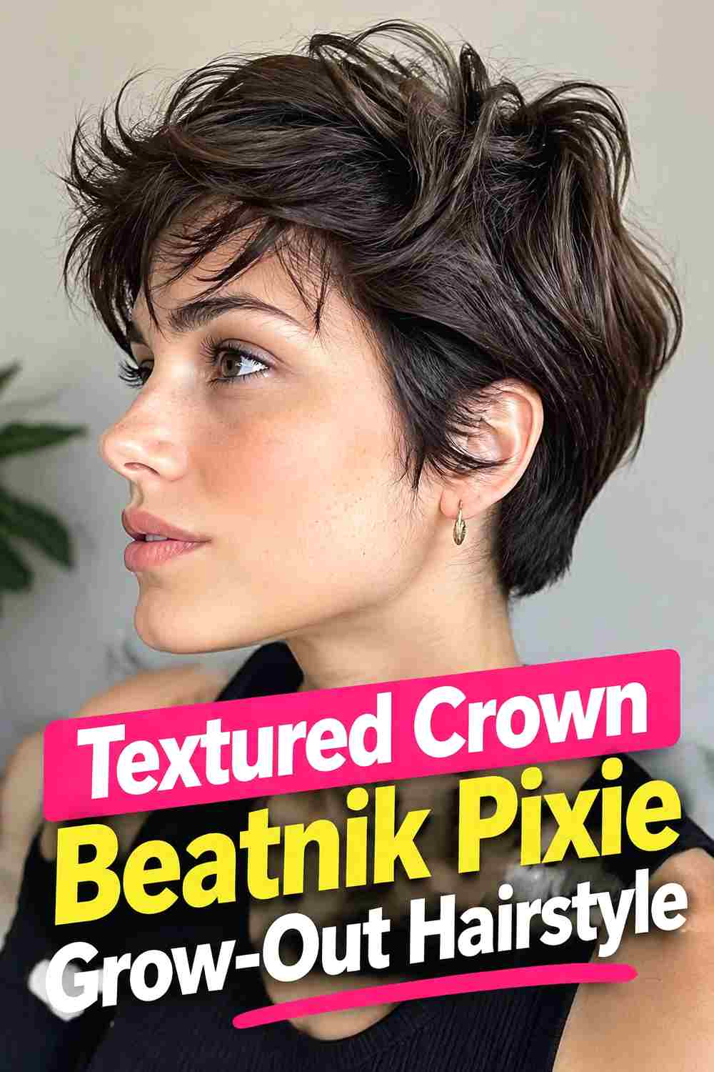 13. Textured Crown Beatnik Pixie Grow Out Hairstyle