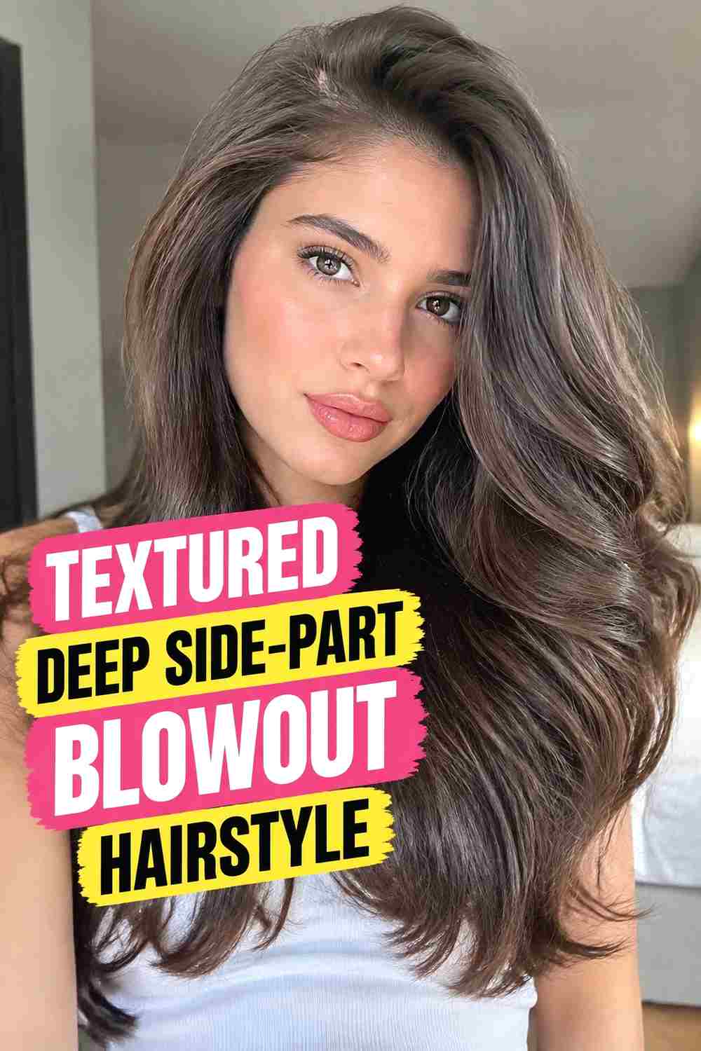 13. Textured Deep Side Part Blowout Hairstyle