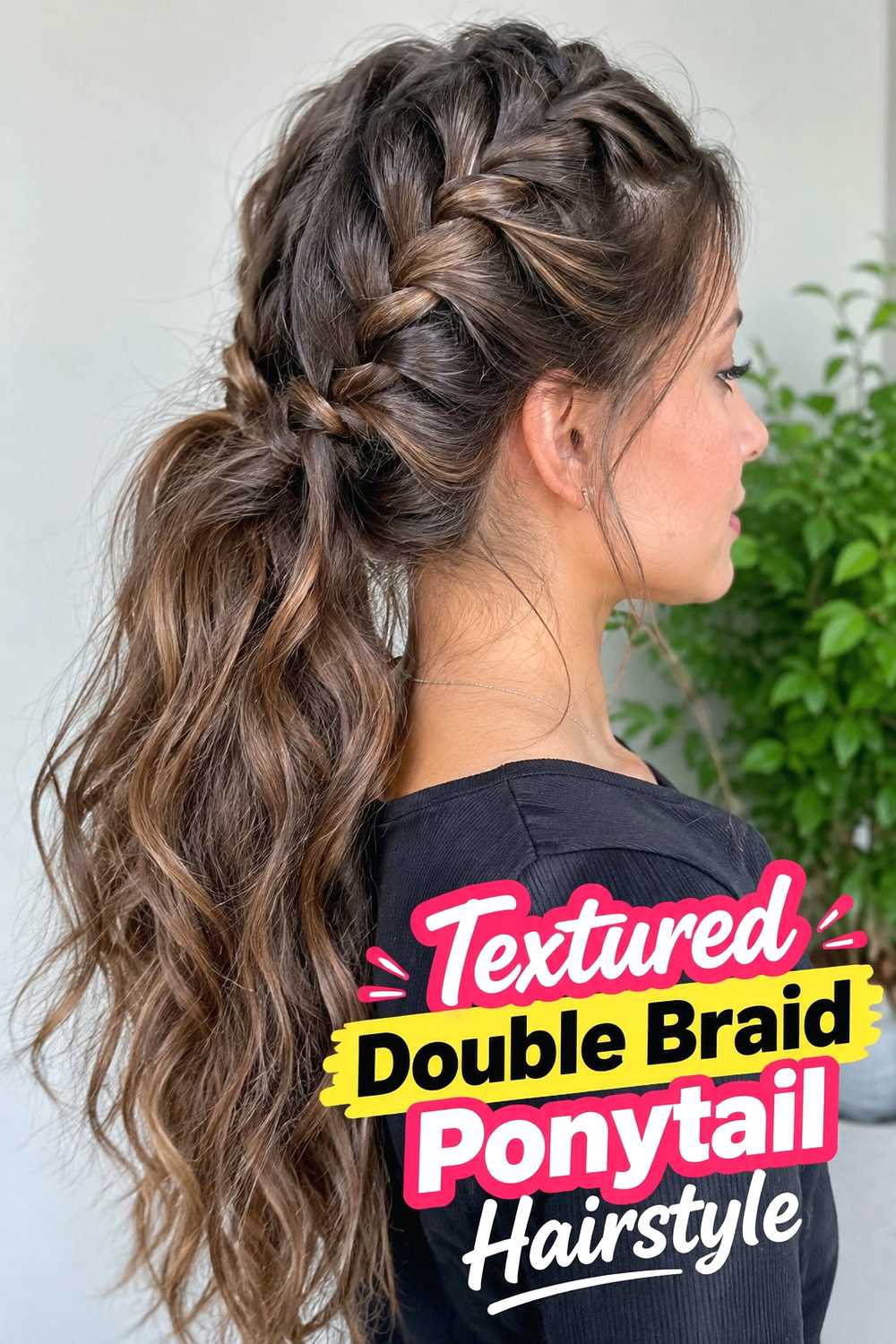 6. Textured Double Braid Ponytail Hairstyle