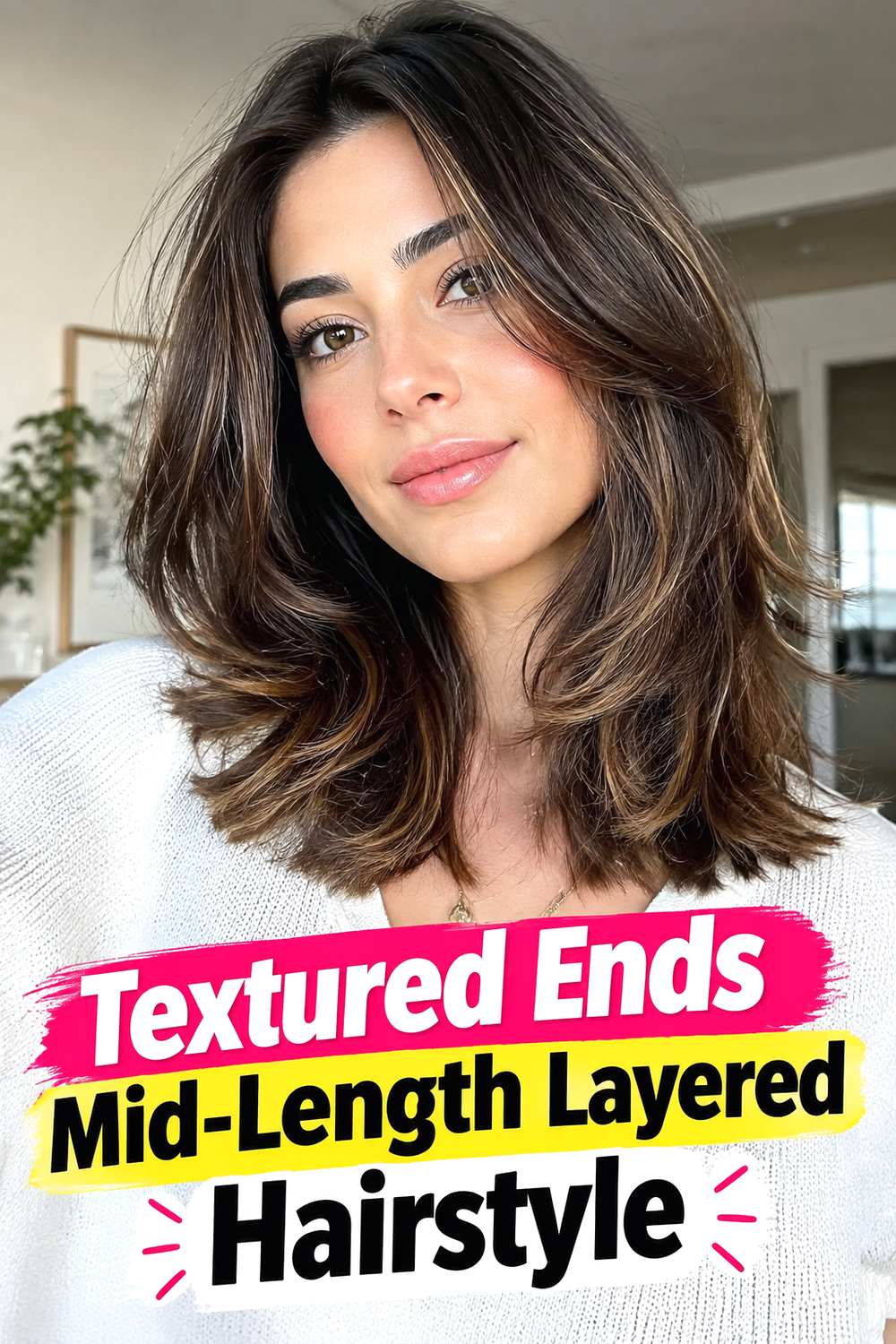 12. Textured Ends Mid Length Layered Hairstyle