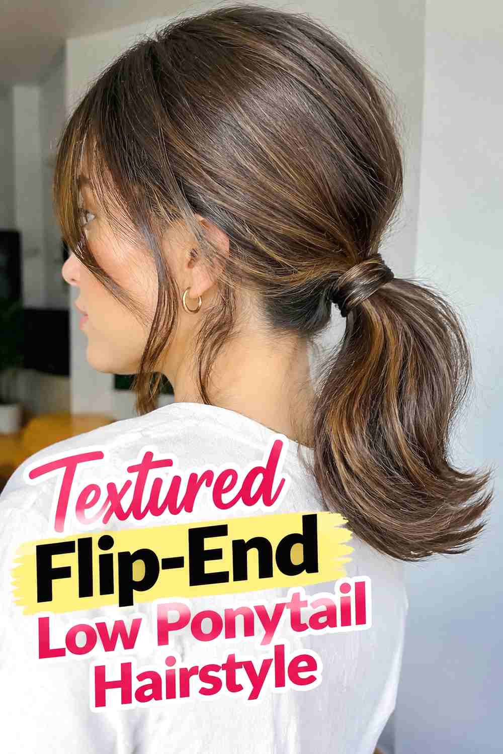 17. Textured Flip End Low Ponytail Hairstyle