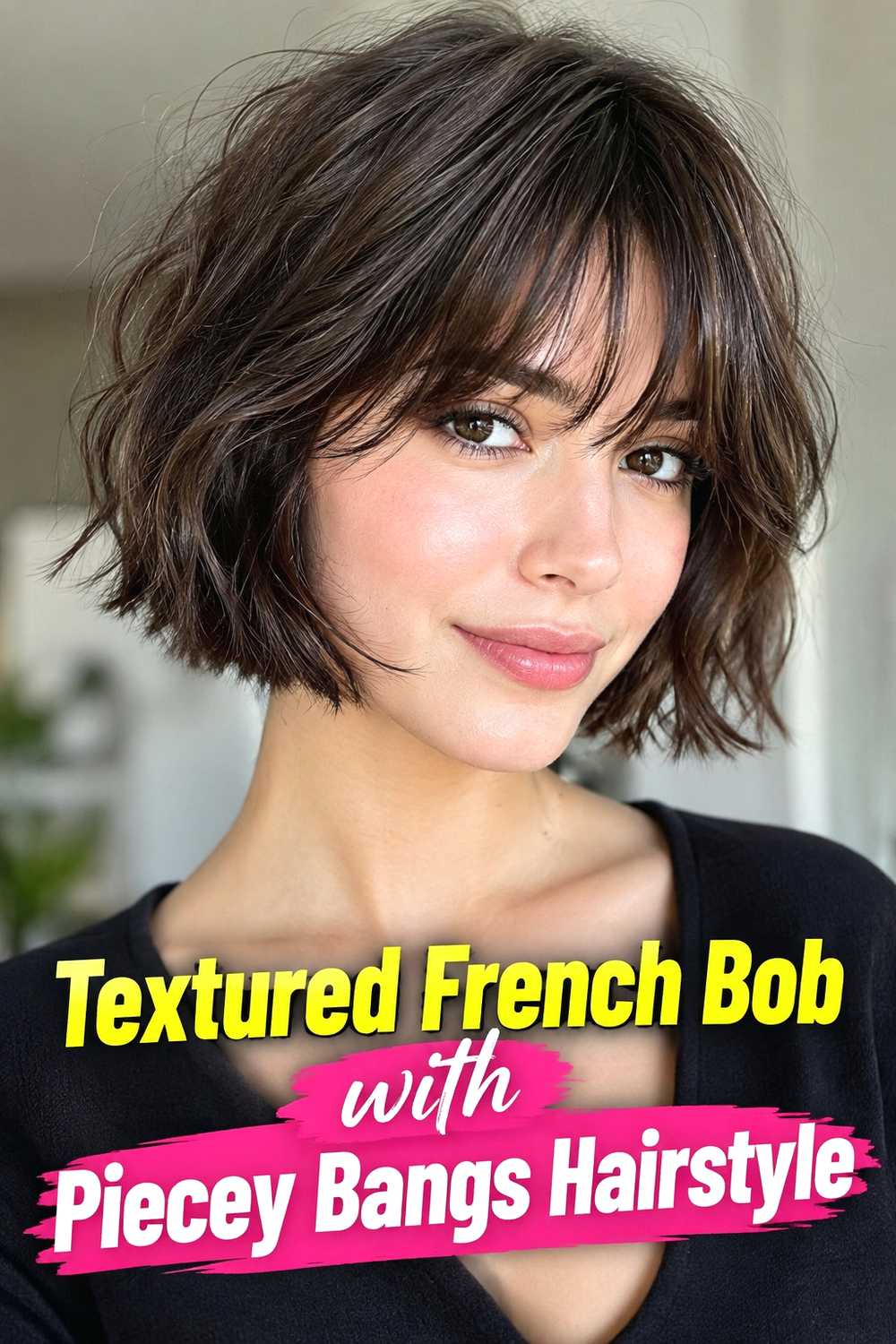 4. Textured French Bob With Piecey Bangs Hairstyle