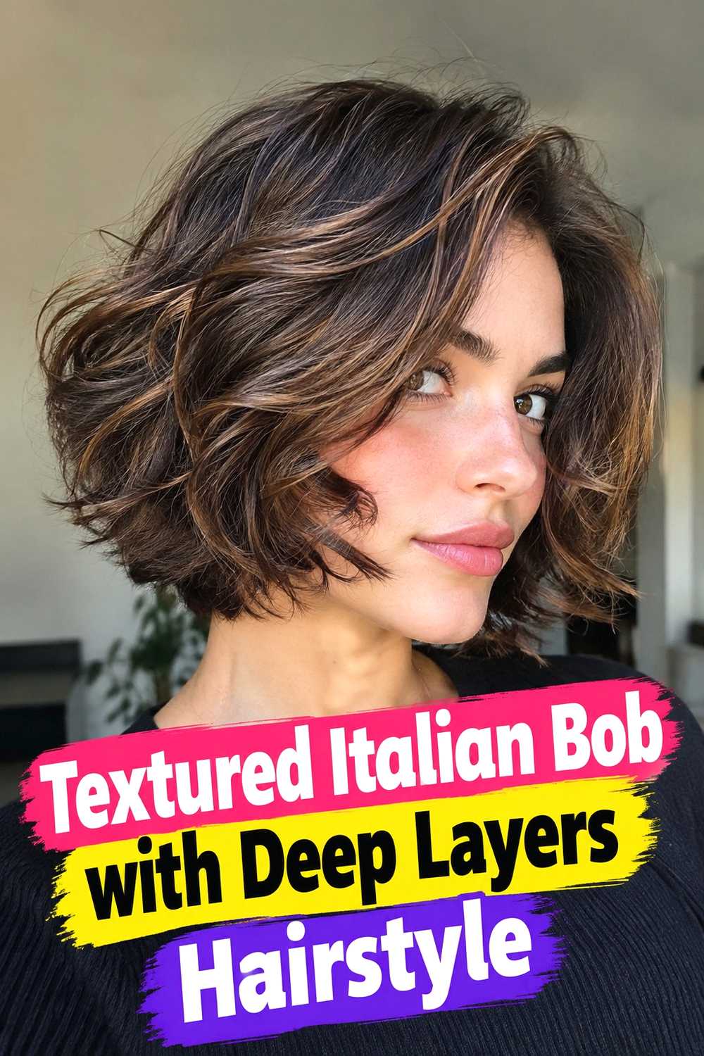 7. Textured Italian Bob With Deep Layers Hairstyle